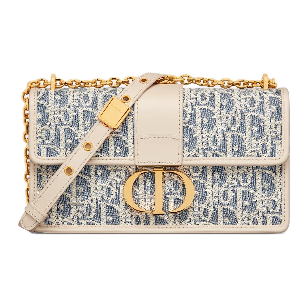 

DIOR 30 Montaigne East West Cotton Shoulder Bag, женская, синий и светло-песочный