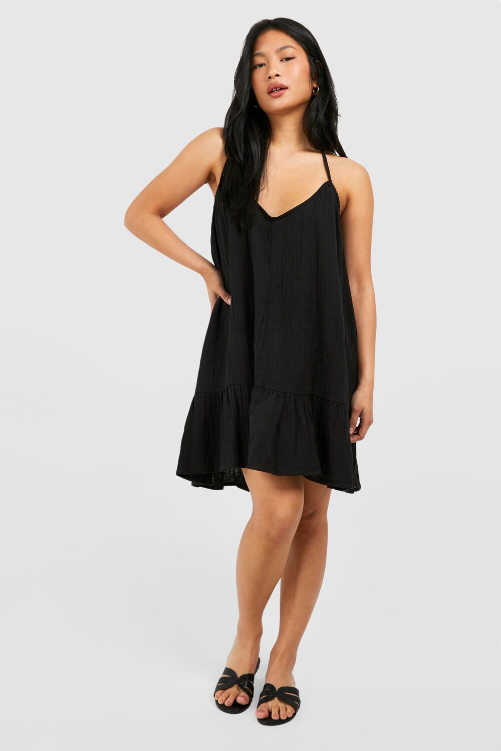 

Миниатюрное платье из марлевой ткани Petite boohoo, черный