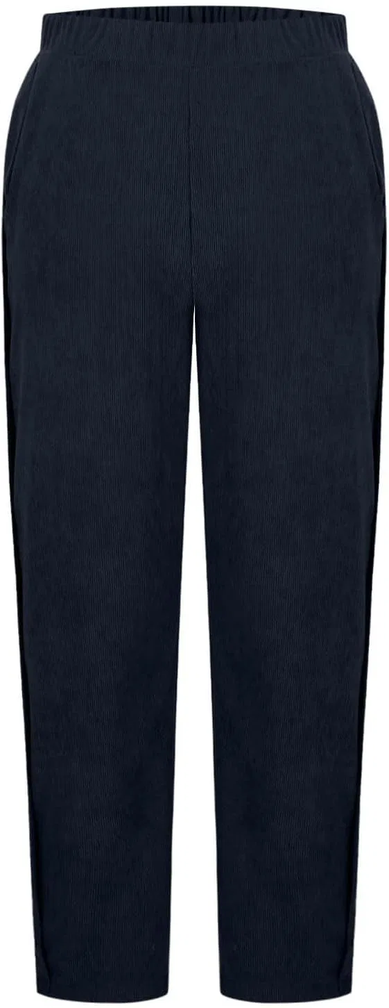 Женские брюки из вельвета Casual Wide Leg в стиле Treetop с эластичным поясом и комфортной посадкой Palazzo для повседневной носки Generic, темно-синий — фото 4
