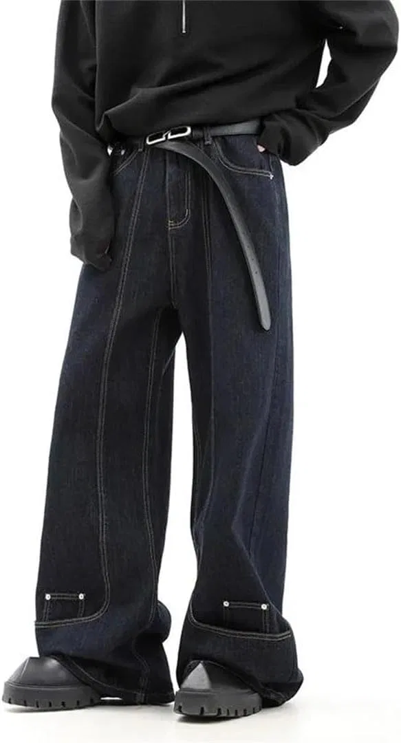 Джинсы свободные Men's Korean Reverse Design Jeans Retro High Street Casual Pants, синие — фото 2