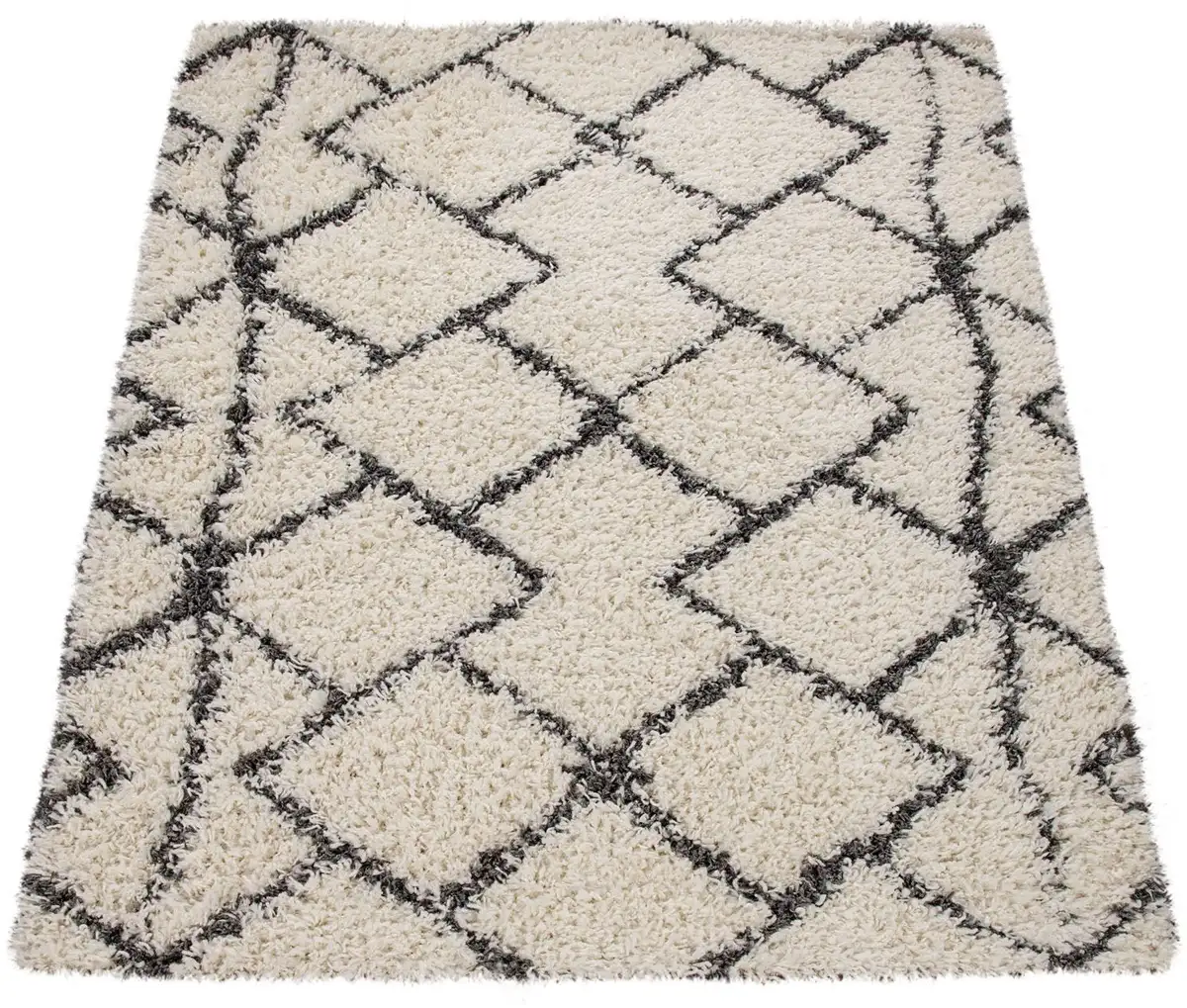 

Ковер Paco Home с высоким ворсом "Kalmar 450", прямоугольный, ворсистый, скандинавский дизайн, современный ромбовидный узор, мягкий и приятный 160х220 см, кремовый/антрацит