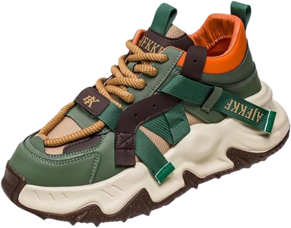 

Удобные и стильные мужские кроссовки на толстой подошве с шнуровкой - дышащие повседневные туфли для всех сезонов, прогулок на улице и путешествий Hhhchpm, зеленый