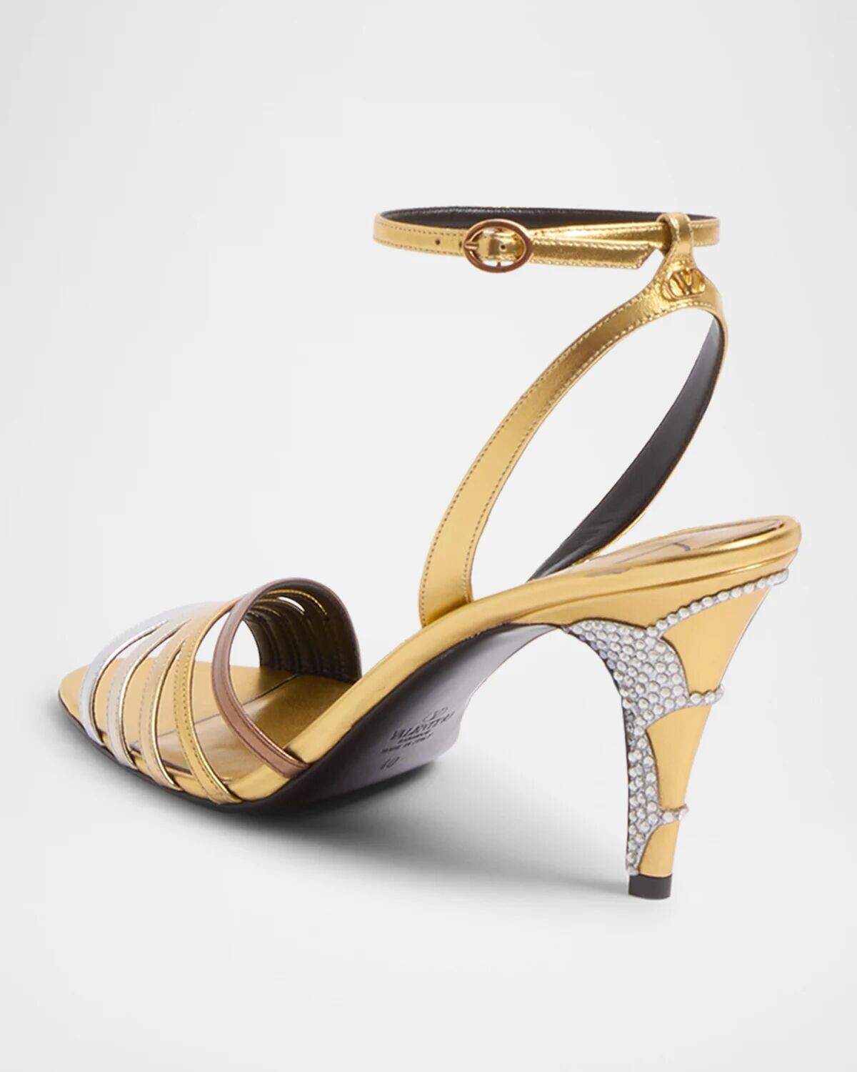 Сандалии Ladycrush с цветными блоками и металлизированным ремешком на щиколотке Valentino Garavani, цвет Multicolor Bronzo/Silver Shade — фото 4