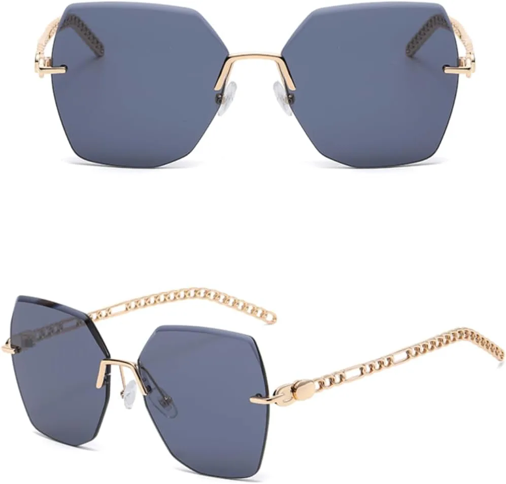 

Женские солнцезащитные очки без оправы с цепочкой, роскошные, без оправы, модные, большие, винтажные, с защитой от УФ-излучения UV400 VVTWSSW, Purple Pink