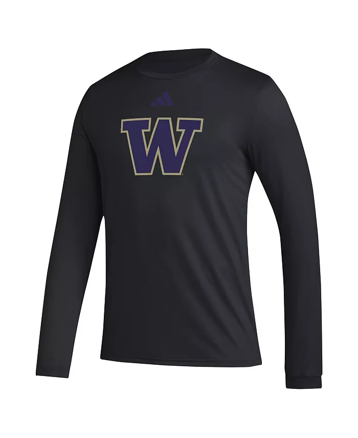 Мужская черная футболка с длинным рукавом Washington Huskies Primary Locker Logo Pre-Game adidas — фото 2