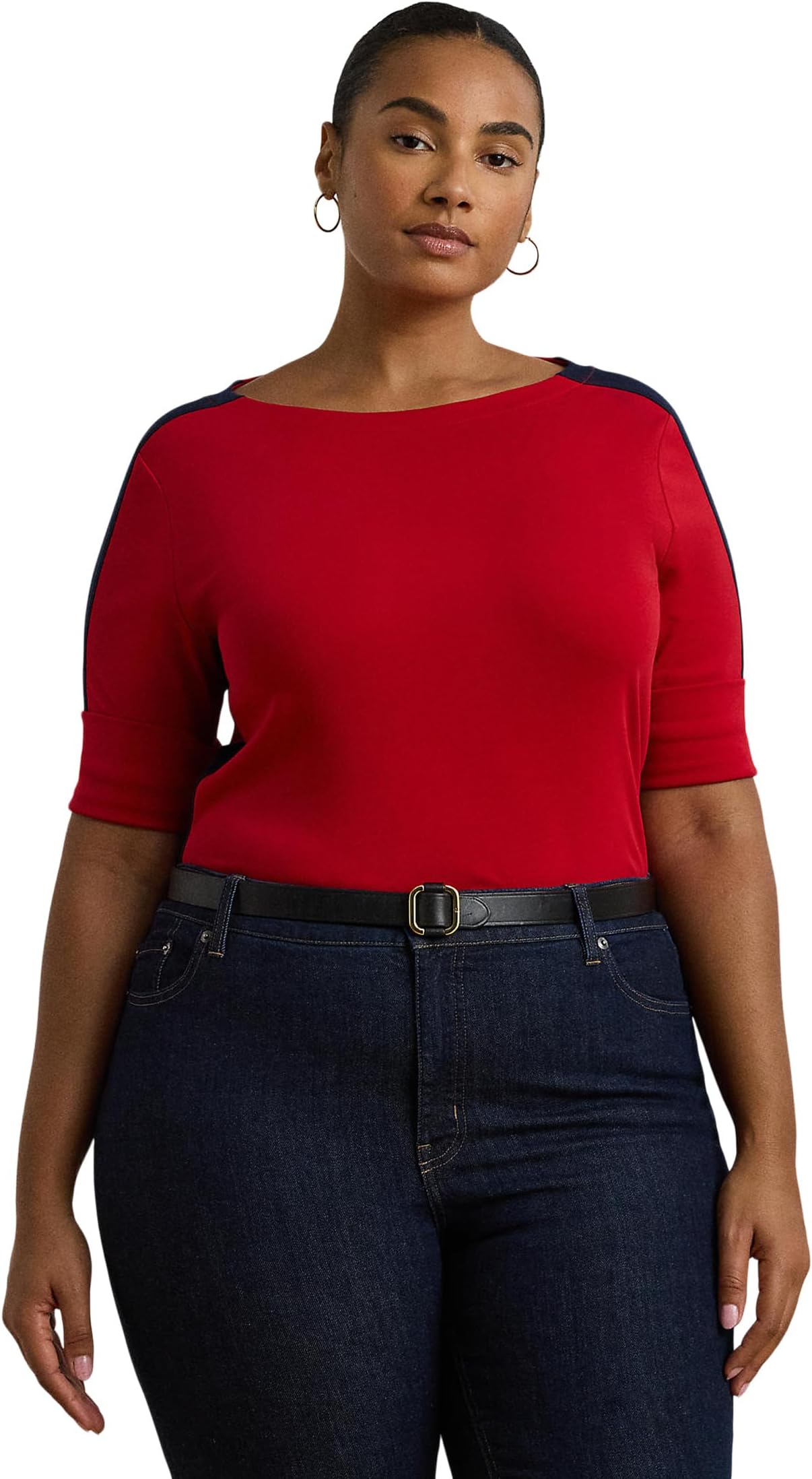 

Футболка Lauren Ralph Lauren Two-Tone Stretch Cotton Elbow-Sleeve Tee, цвет Festive Red/Lauren Navy