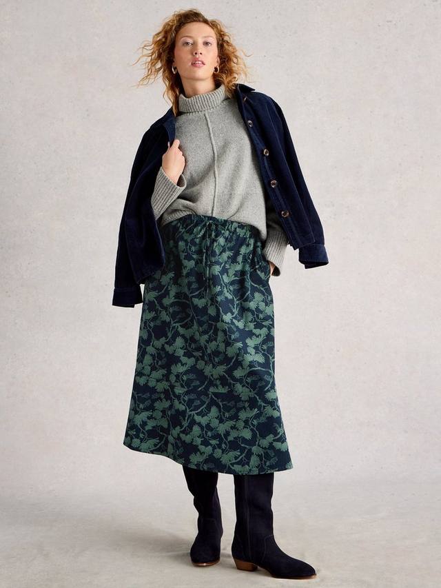 

Юбка миди с принтом листьев тилли из органического хлопка mid rise White Stuff