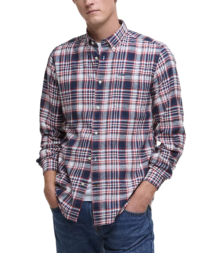 

Мужская рубашка Bridport из смесового льна в клетку, приталенного кроя Barbour, синий