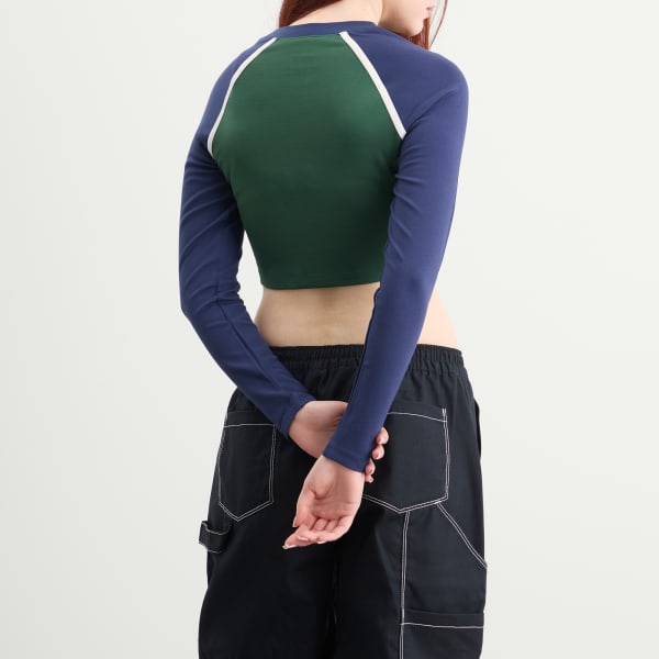 Укороченный топ с длинным рукавом Nsw Nike, fir & midnight темно-синий & chalk & chalk — фото 3