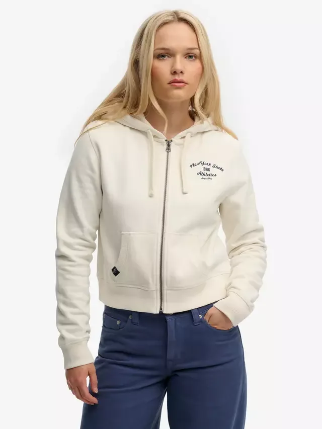 Укороченная толстовка на молнии Athletic Essentials, цвет Desert Bone, оттенок Offwhite Superdry