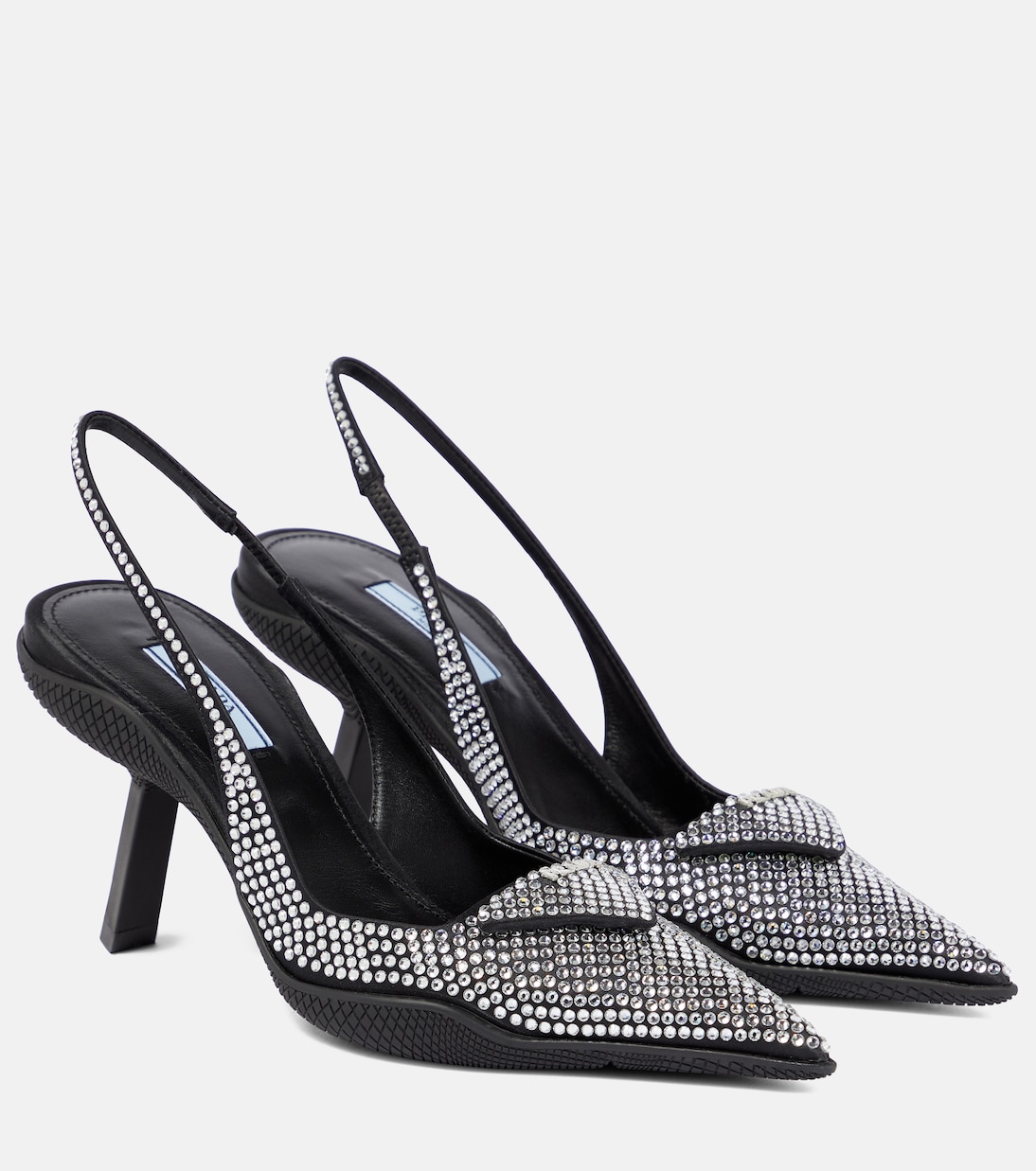 Туфли-лодочки с открытой пяткой, украшенные кристаллами Prada, Cristal