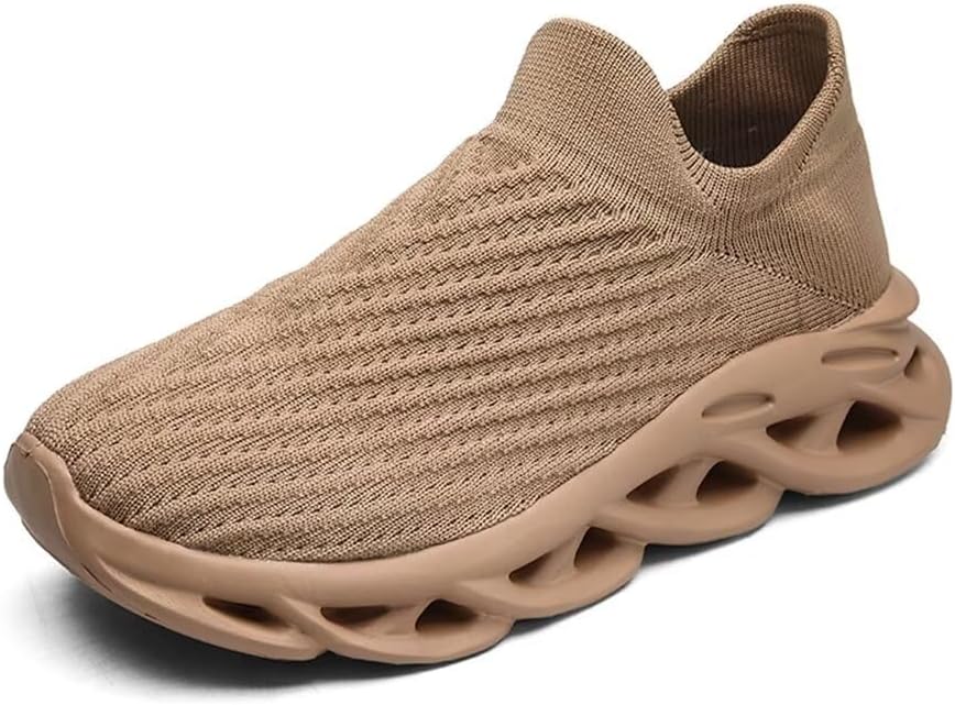 

Мужские кроссовки Jakcuz с вязаной сеткой, дышащие, на липучке, противоскользящие, легкие, спортивные, повседневные, модные слипоны-лоферы, коричневый