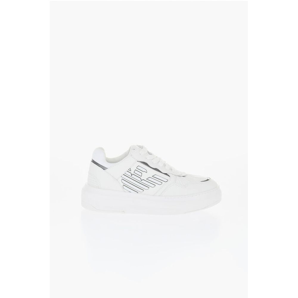 Кожаные низкие кеды с металлическими деталями Armani, White — фото 3