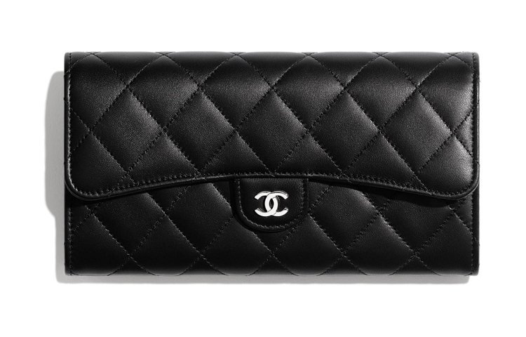 

CHANEL Классический кошелёк с клапаном из тиснёной кожи ягнёнка и металла для женщин чёрный