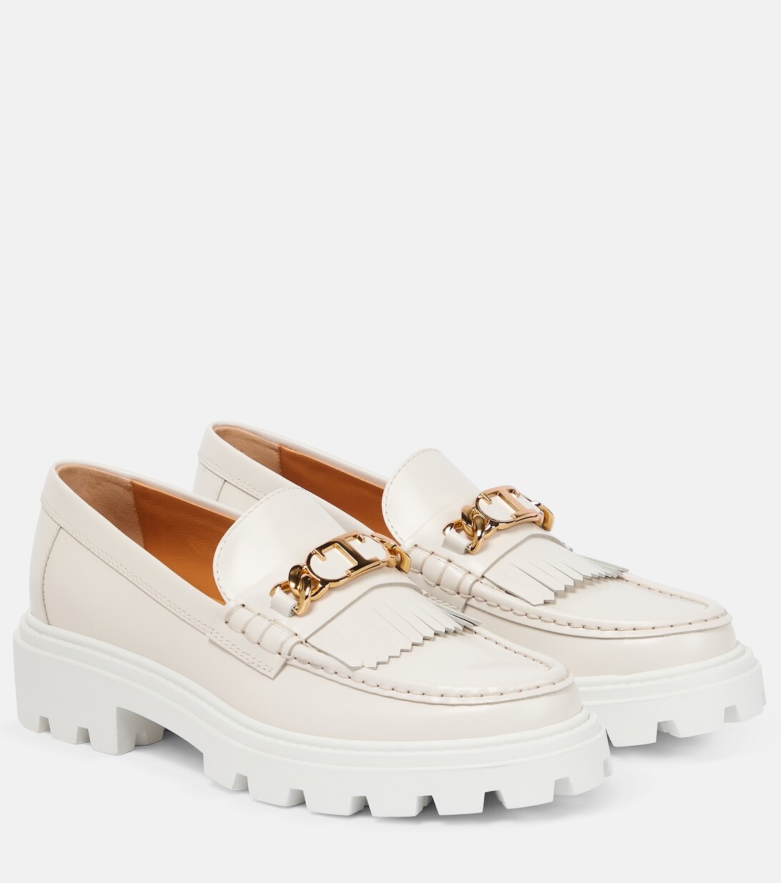 Кожаные лоферы с бахромой Tod's, белый