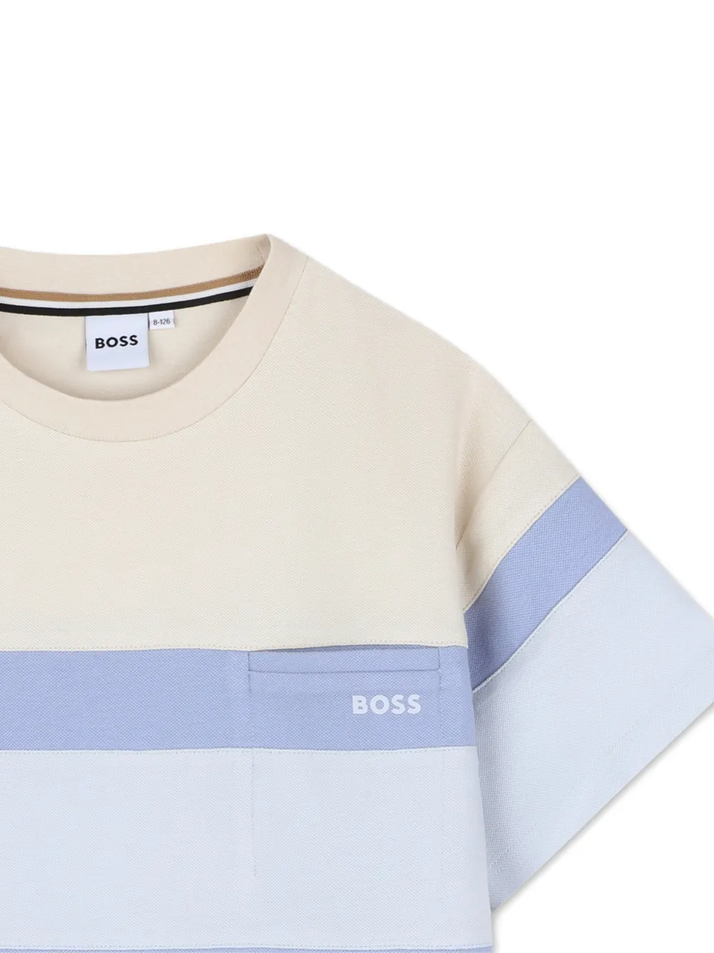 Полосатая футболка с прорезным карманом Boss Kidswear, бежевый — фото 3