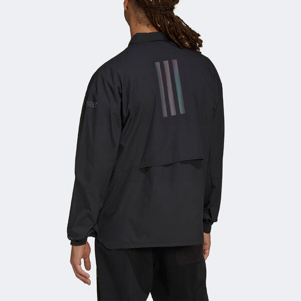 Куртка Men's adidas Terrex C Myshelter W.r Colorful Logo Stripe Printing Lapel Jacket Black, мультиколор — фото 3