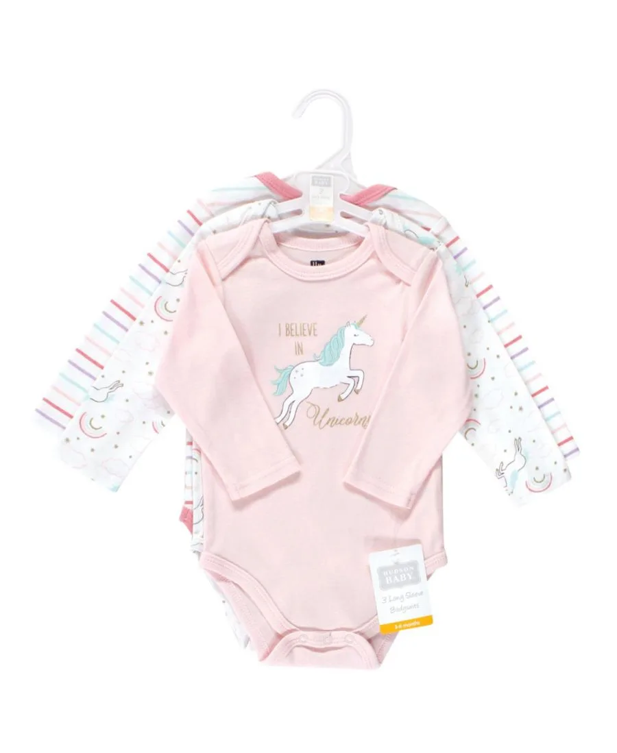 Комплект из 3 хлопковых боди с длинными рукавами Hudson Baby, Glitter Unicorn — фото 2