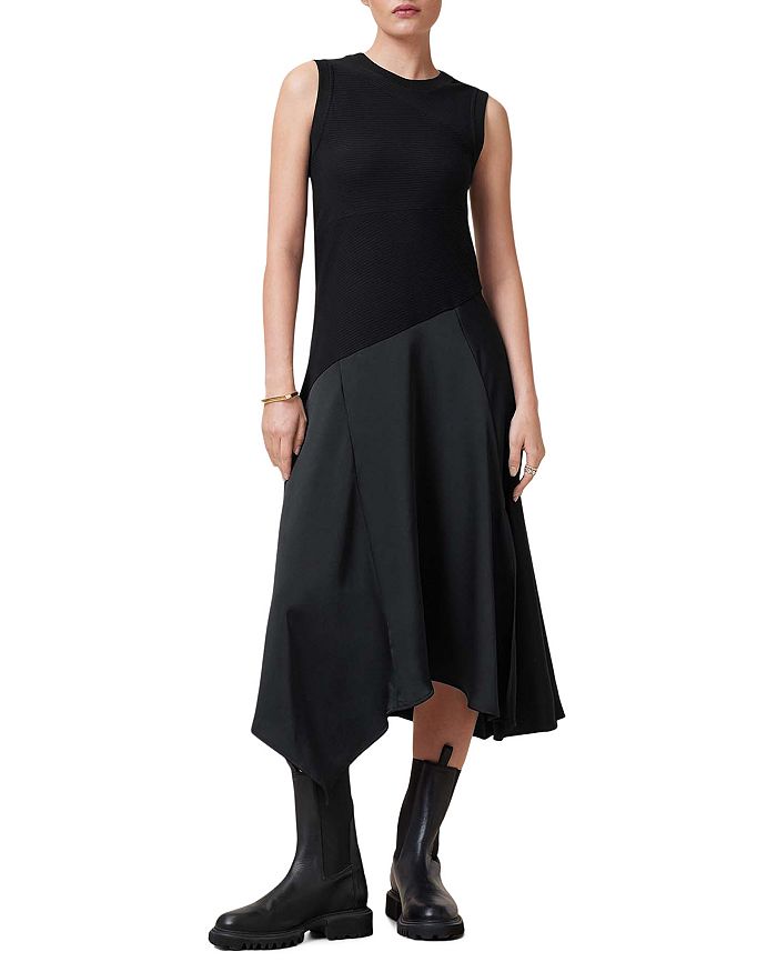 

Платье Pia из сатина миди ALLSAINTS, черный