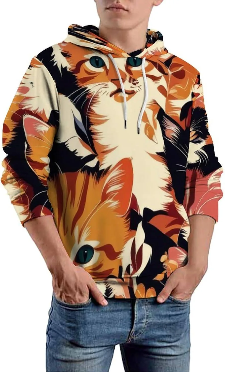 

Мужская толстовка с принтом медведей, длинный рукав, с карманом PIVUWXOB