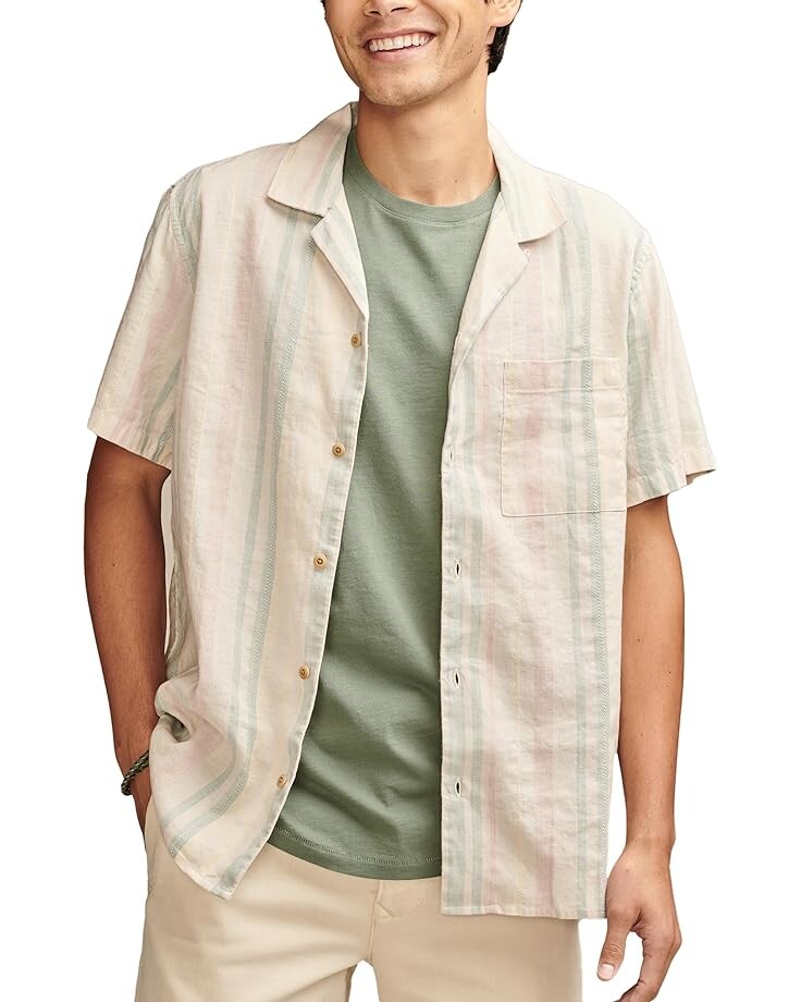 

Рубашка Lucky Brand Striped Linen Camp, цвет Pink Stripe