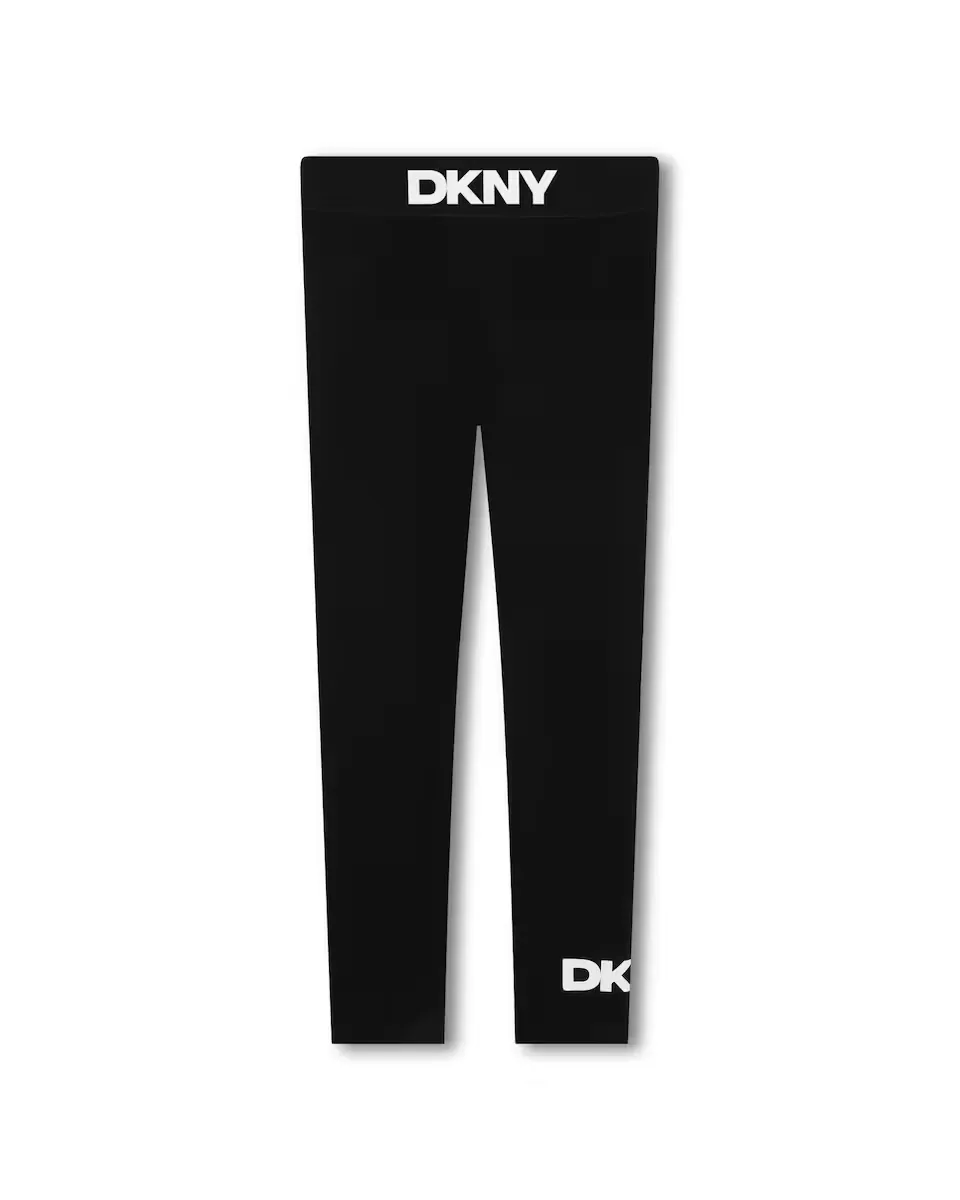 

Черные леггинсы для девочки с логотипом на талии и штанине DKNY