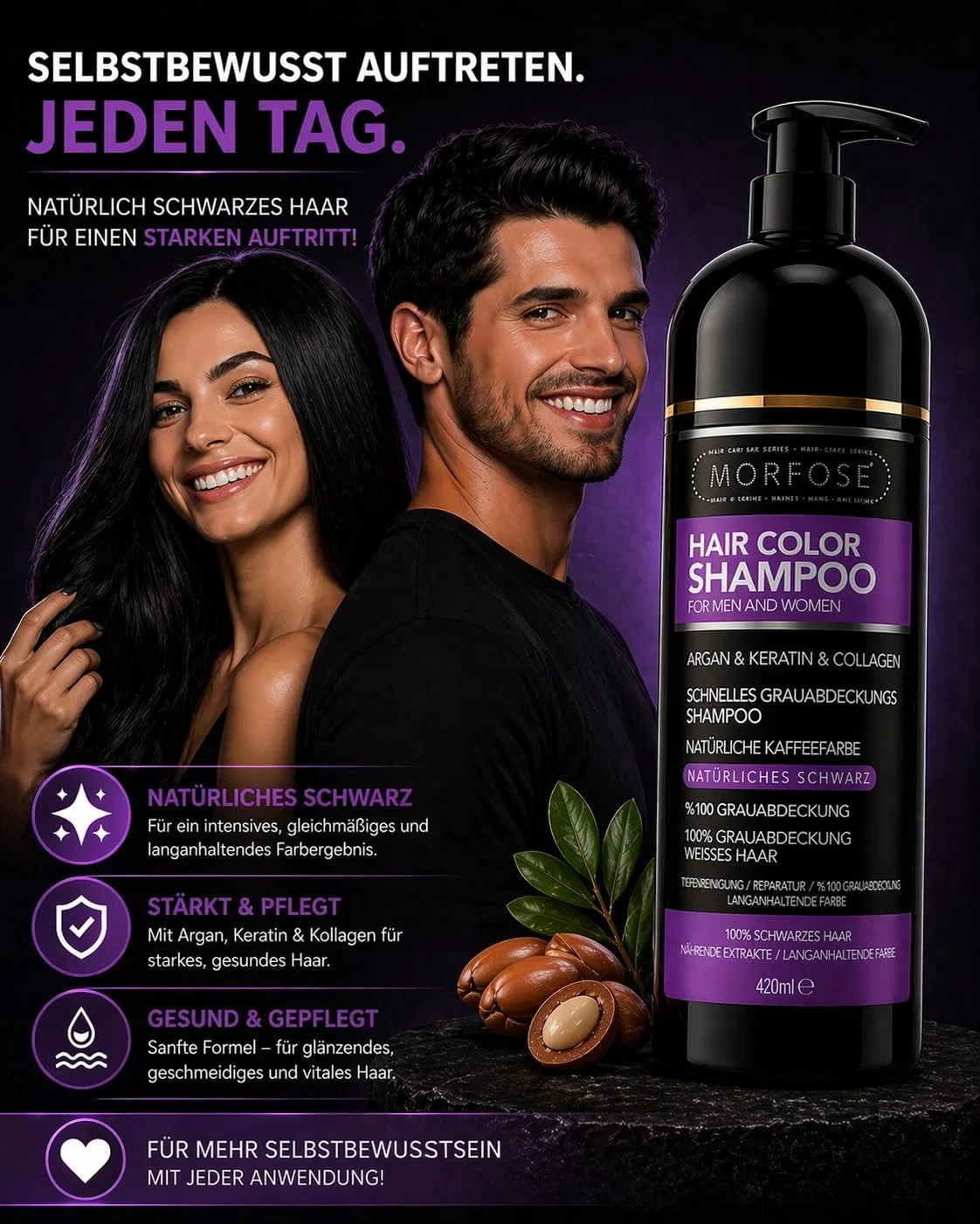 Шампунь-краска для волос Morfose Speedy Hair Dye Morfose, Black — фото 2
