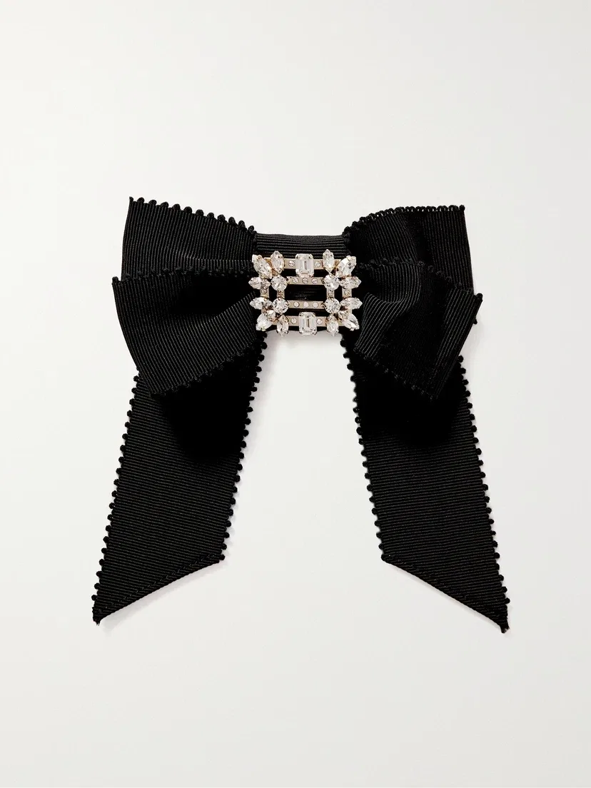 Заколка для волос Broche Vivier из репса с украшением из кристаллов Roger Vivier, черный