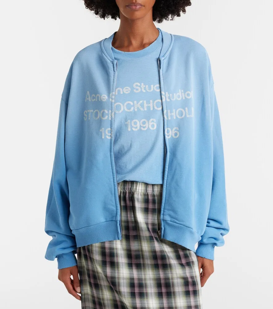 Свободная толстовка на молнии из смесовой хлопковой ткани Acne Studios, синий — фото 2