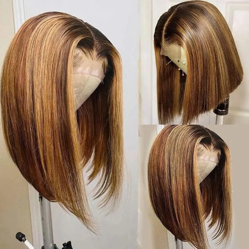 Короткий прямой боб-парик 13x4 Lace Frontal Ombre 4/27 от Gsoroel Feibin, 4/27-13X4 Lace Bob Wig