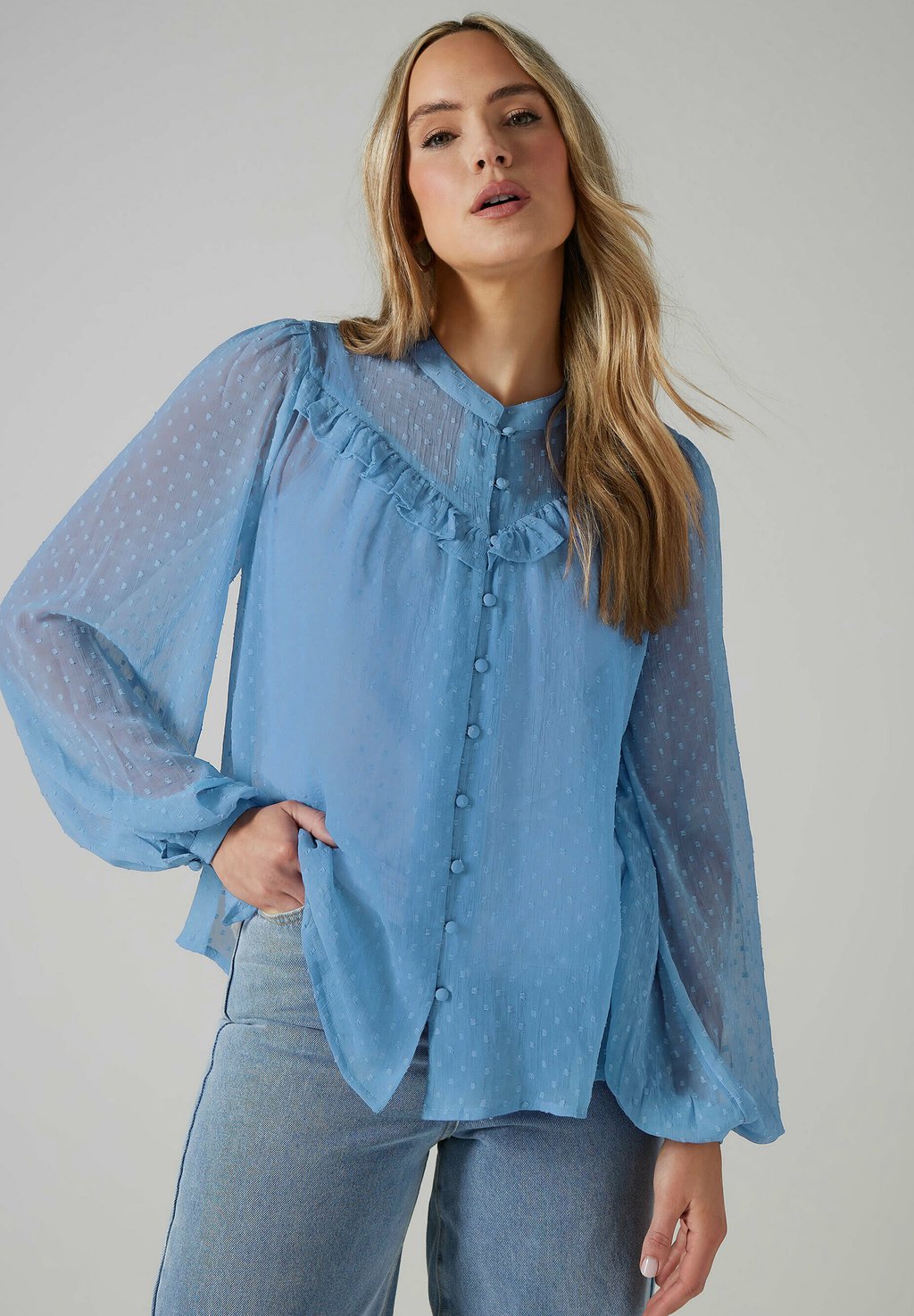 

Блузка на пуговицах SHEER DOBBY FRILL Long Tall Sally, синий