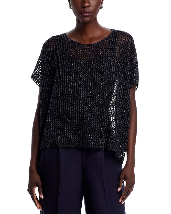 

Свитер с лодочкой и короткими рукавами Eileen Fisher, черный