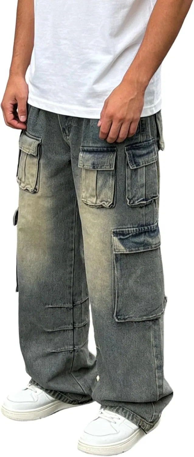 Джинсы широкие, Vintage, Cargo Denim Pants, синие — фото 2