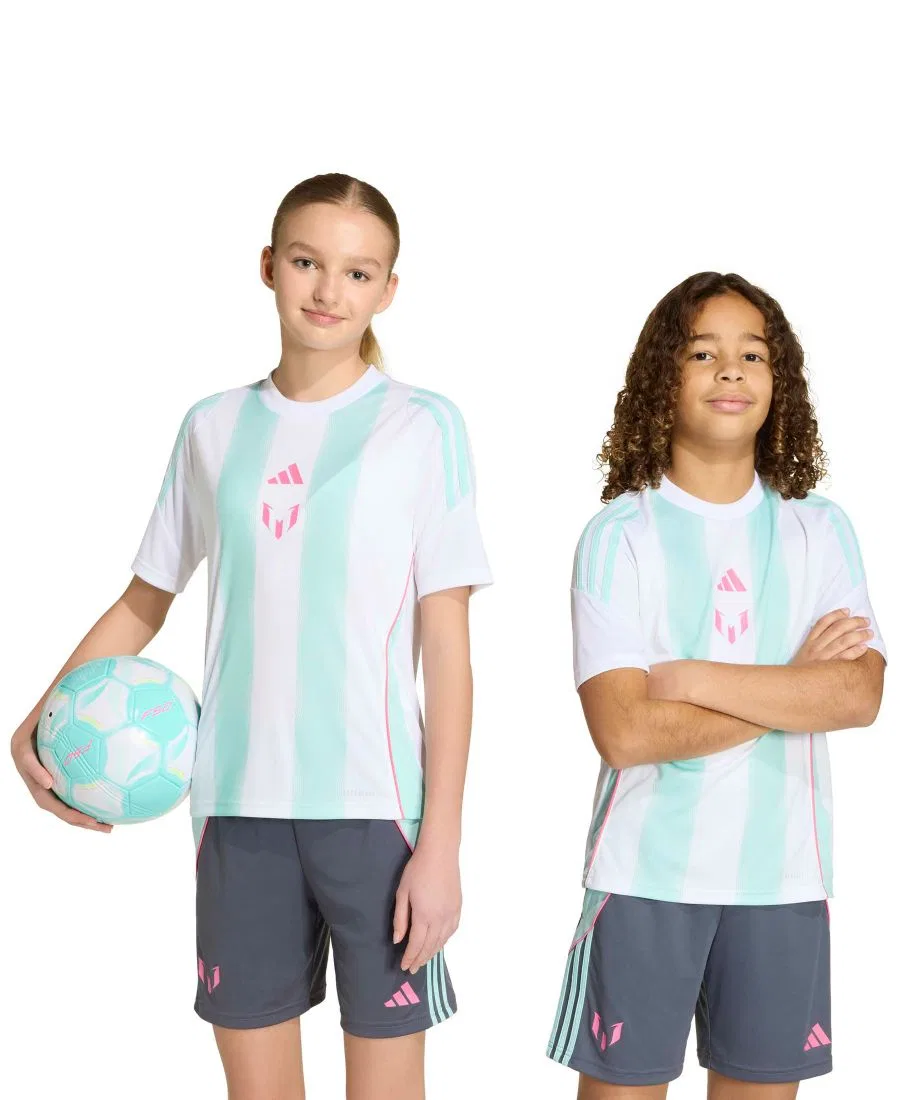 Футболка для тренировок "Месси" для мальчиков и девочек 6-20 лет Adidas, белый/голубой