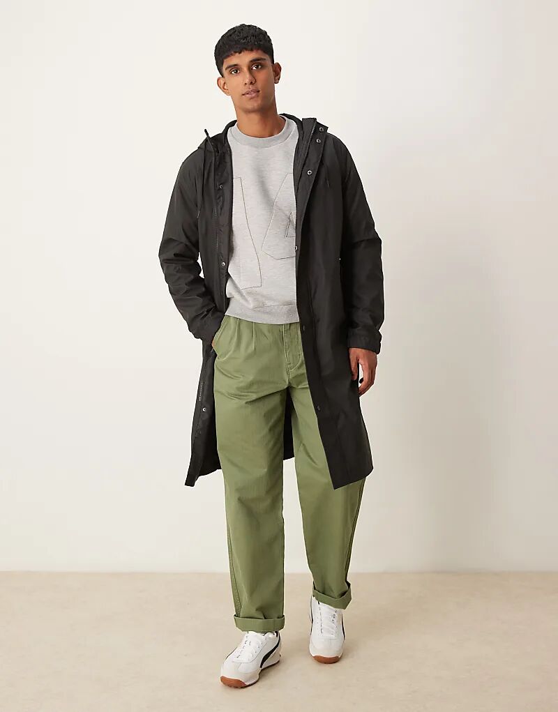 

Удлиненная прорезиненная ветровка черного цвета ASOS DESIGN