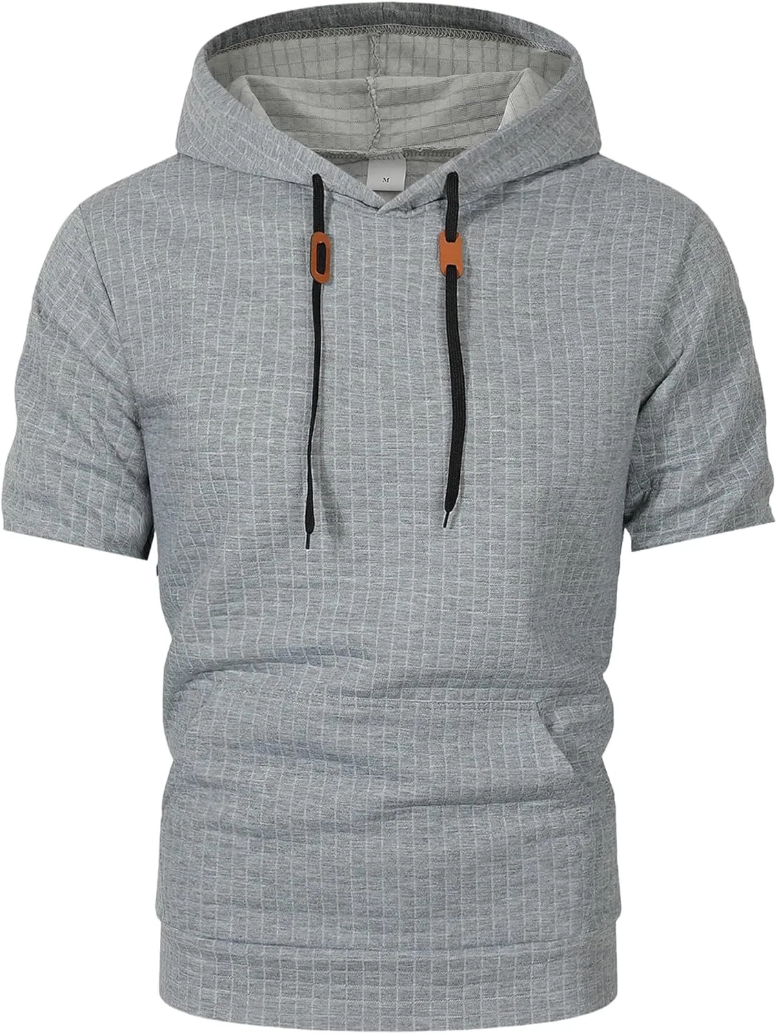 Мужская худи с капюшоном, вафельный трикотаж, короткий рукав, Light Gray