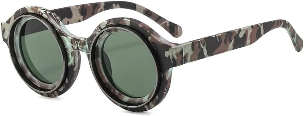 

Круглые солнцезащитные очки конфетных цветов для женщин и мужчин в стиле ретро-панк, трендовые, с защитой от УФ-излучения UV400 UATXTAU, Pattern Dark Green