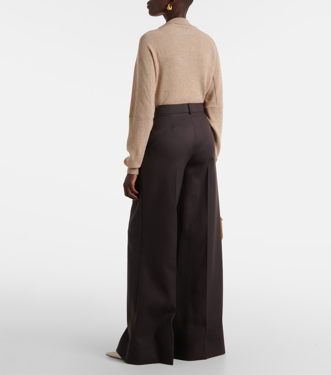 Широкие шерстяные брюки с высокой талией Stella McCartney, Dark Chocolate — фото 3