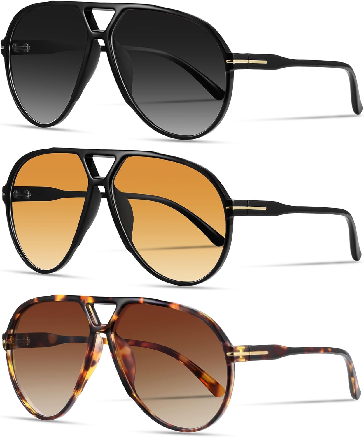 

Большие ретро-солнцезащитные очки-авиаторы для женщин и мужчин. Классический винтажный стиль 70-х. Солнцезащитные очки в крупной оправе YMRFW, 3pack (Black/Gradient Gray+black/Gradient Orange+tortoise/Gradient Tea)