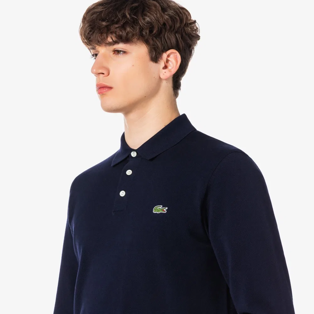 Мужской свитер-поло из пике с длинным рукавом тёмно-синий от Lacoste — фото 2