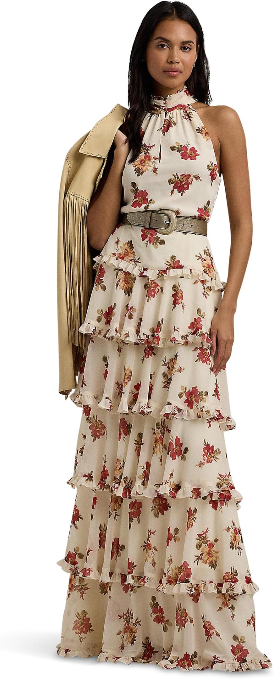 

Платье Lauren Ralph Lauren Floral Crinkle Georgette Tiered Gown, цвет Cream Multi