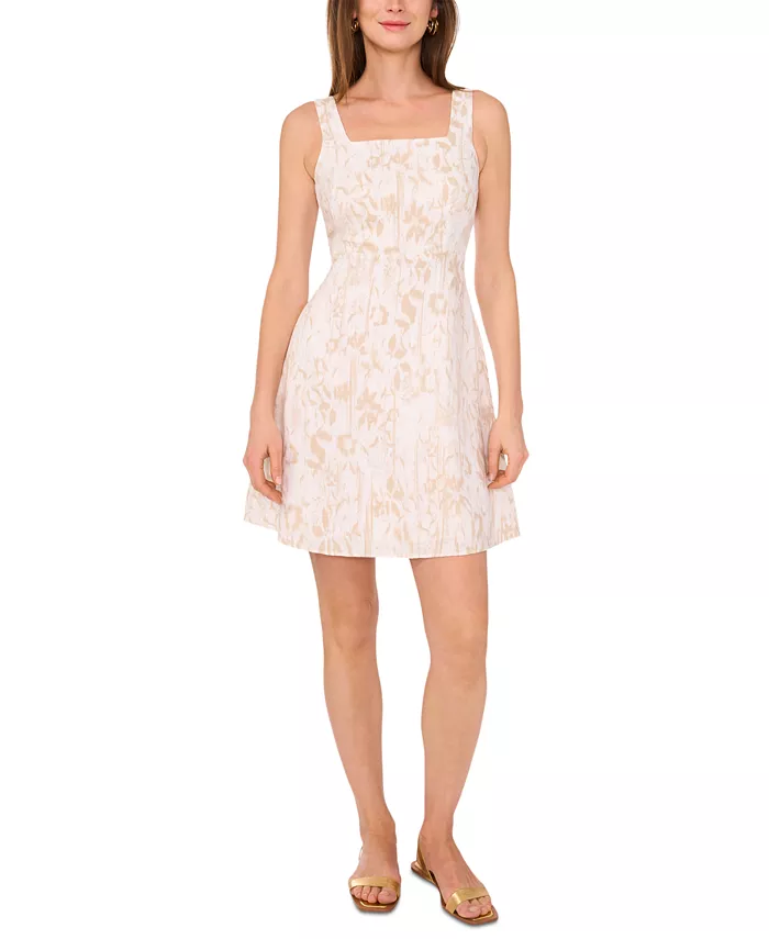 

Женское мини-платье с квадратным вырезом из льняной смеси с принтом Vince Camuto, коричневый/бежевый