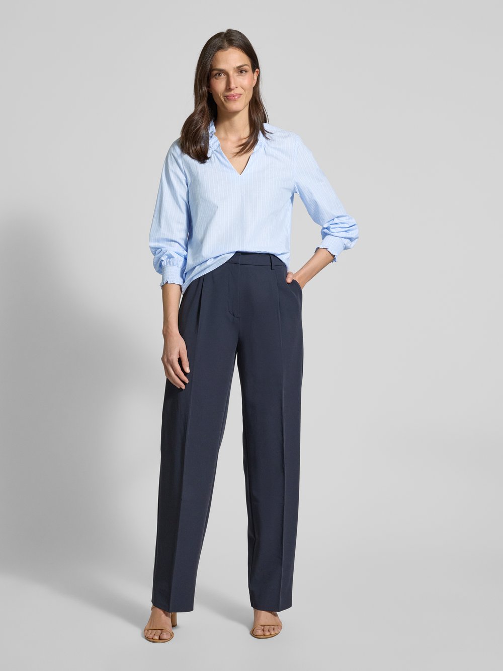 

Блузка свободного кроя из хлопка с присборенными деталями s.Oliver BLACK LABEL, синий