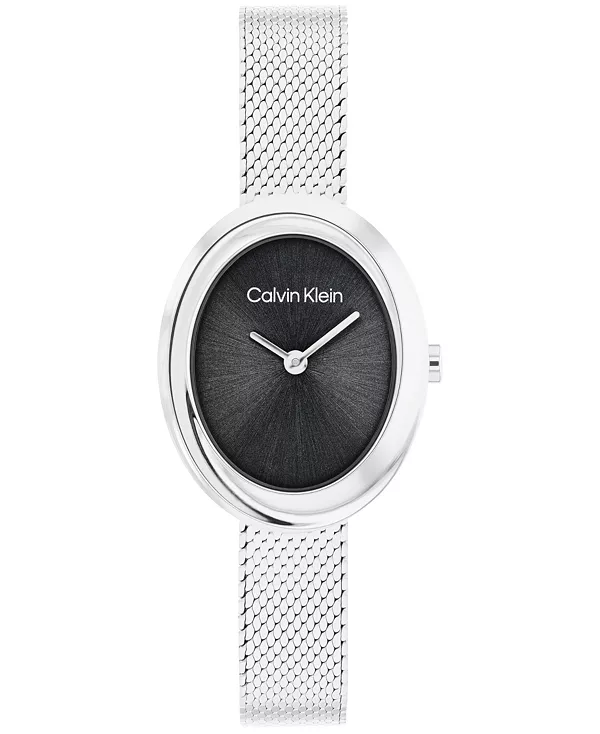 

Женские часы с витым безелем, серебристый оттенок, браслет из нержавеющей стали, 24 мм Calvin Klein, silver