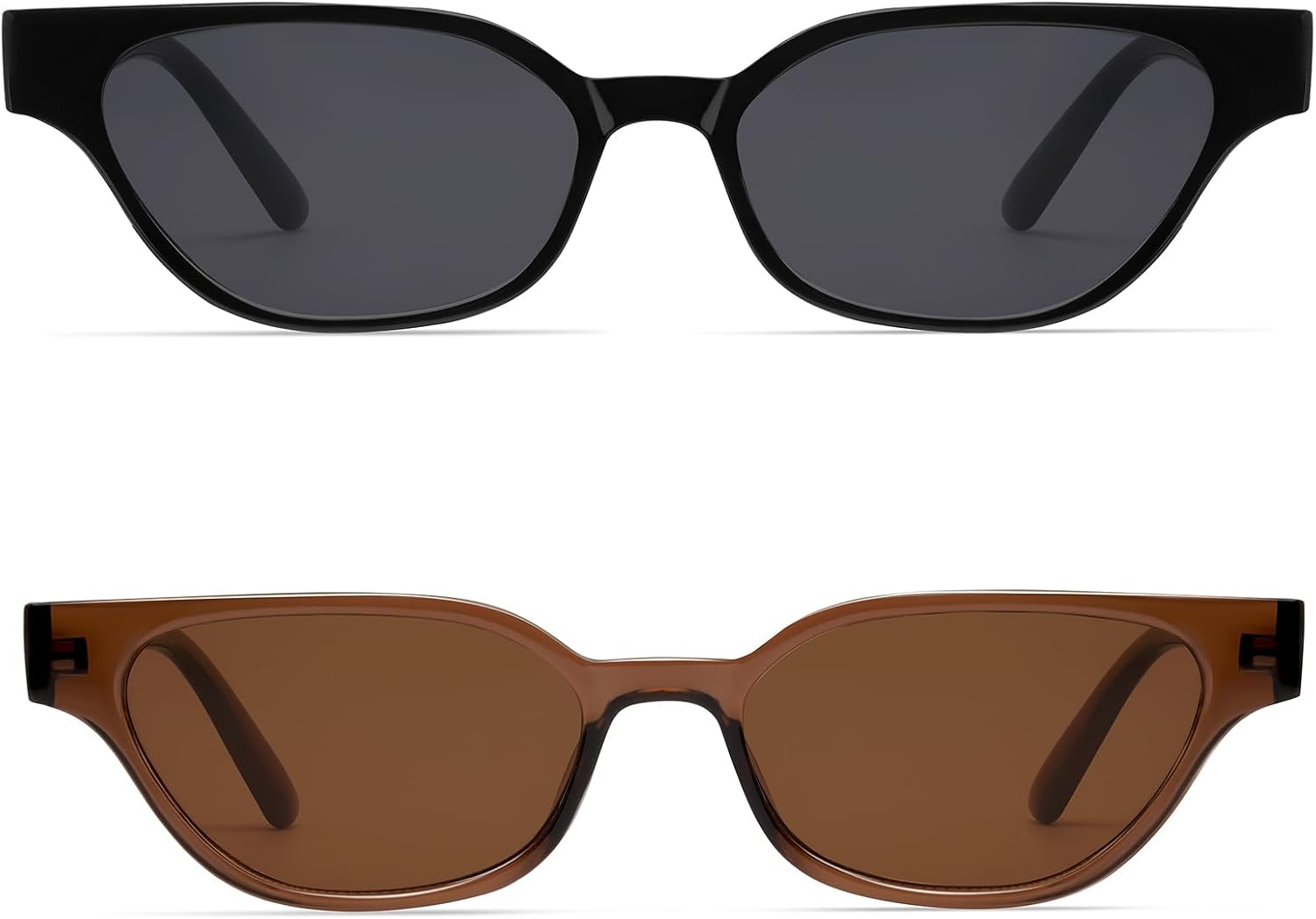 

Ретро-солнцезащитные очки «кошачий глаз» для женщин, маленький размер, винтажный стиль 90-х, модная узкая оправа, комплект из 2 штук GIGIMOTTE, 2pack-black+clear Brwon