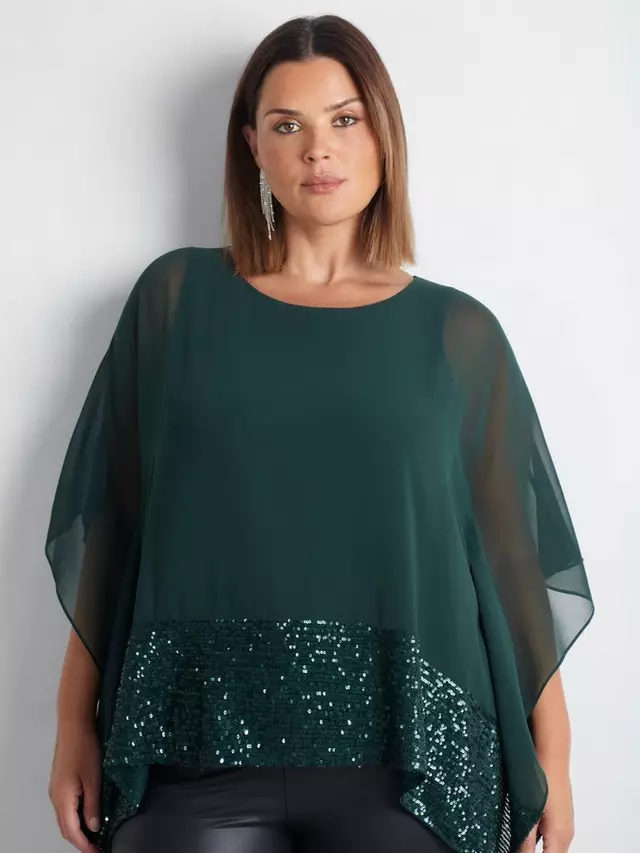 

Топ Live Unlimited Curve Chiffon Sequin Hem, зеленый