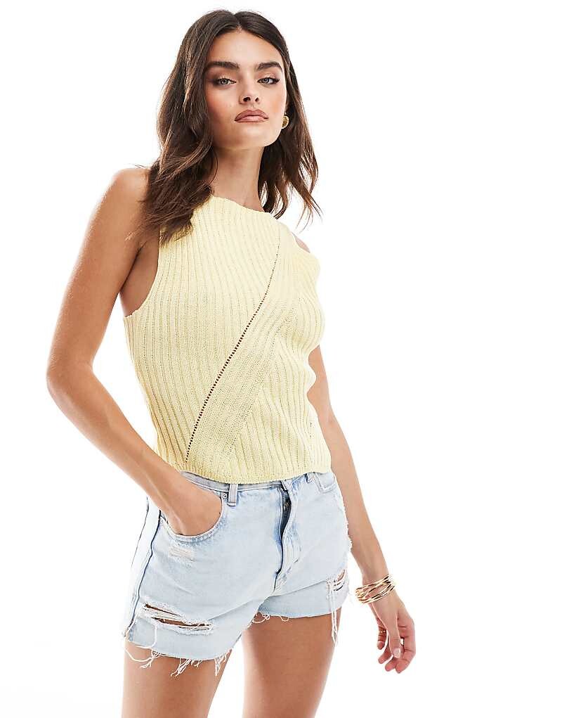 

Желтый вязаный топ с воротником-лодочкой ASOS DESIGN