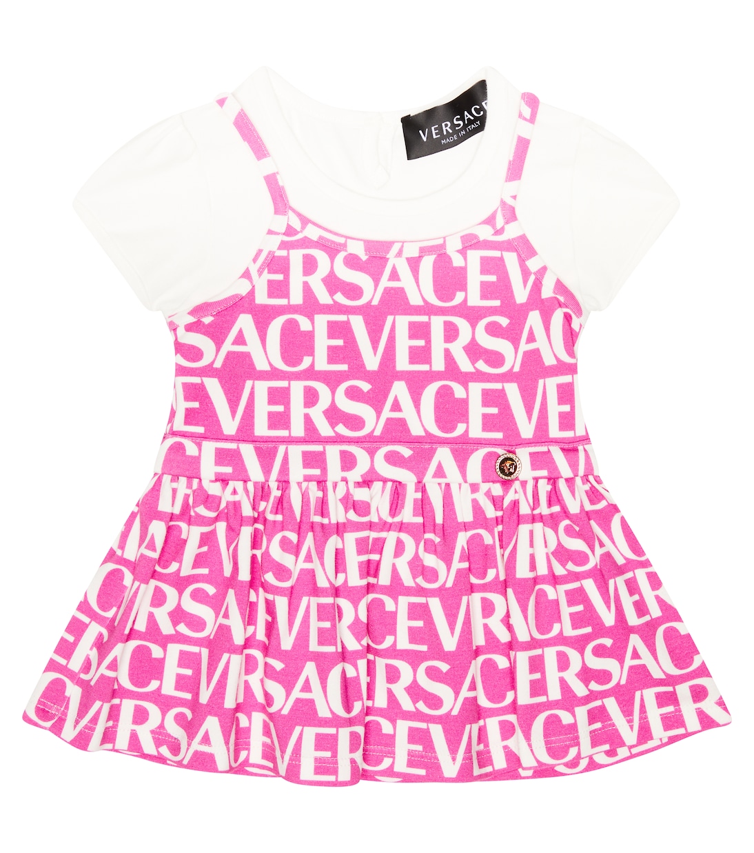 

Платье из хлопкового трикотажа с логотипом для малышей Versace Kids, Bianco+Rosa