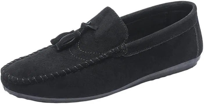 Лоферы мужские, замшевые, Rubber Sole & Suede Upper, Black UOPYNE