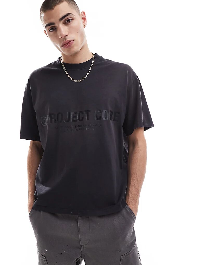 

Укороченная футболка оверсайз с логотипом черного цвета Jack & Jones